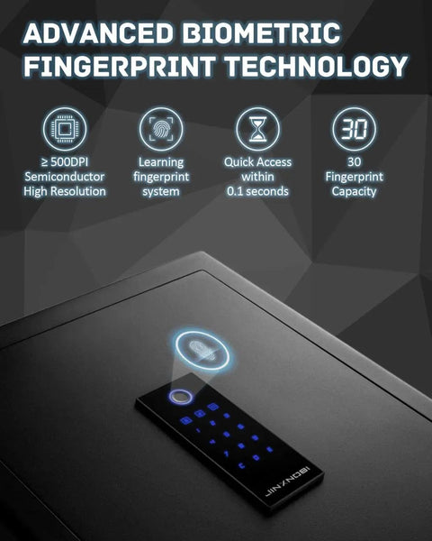 1.33 Cu Ft Biometric Safe Box With Fireproof Waterproof Document Bag showing advanced fingerprint technology details