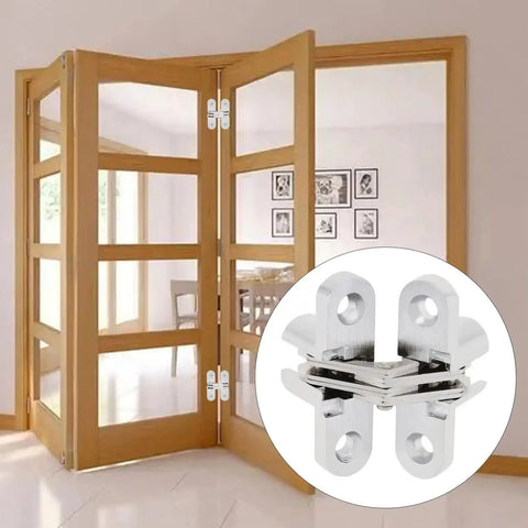 180 Degree Zinc Alloy Concealed Hinge for folding doors and hidden panels with screws installed on wooden frame