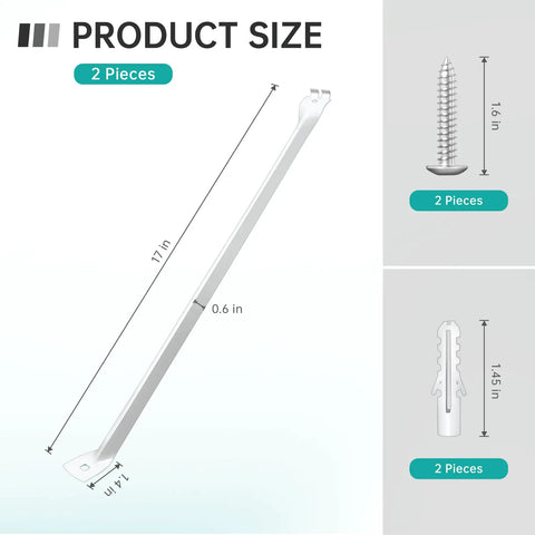 2 Pack 12 Inch White Finish Wire Shelf Brackets Heavy Duty Closet Support With Anchors And Screws Sturdy Metal Wall Mount Hardware Accessories Essential For Home Organization No Sweat Install dimensions shown.