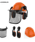 All In One Industrial Forestry Safety Helmet With Adjustable Mesh Face Shield And Ear Muffs For Chainsaw Use Eye And Hearing Protection Arborist Gear Pro Grade PPE For Outdoor Forestry Tasks Orange shown in parts