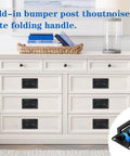 Recessed Pull Handle Set Black Zinc Alloy Flush Cabinet And Toolbox Handle 95mm by 60mm by 14mm installed on white dresser.
