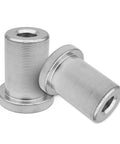 Heavy Duty Beefy Extended Barrel Weld On Nut 2 Pack With Half Inch 20 Thread Built Tough For Chassis Mounting Fastener Crafted From Rugged Low Carbon Steel, showing two nuts stacked with threaded openings.