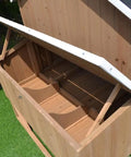 Open nesting box of Deluxe Large Wood Chicken Coop For Your Backyard Hen House Fits 4 Big Chickens Or 8 Bantams with solid fir construction.