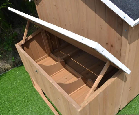 Open nesting box of Deluxe Large Wood Chicken Coop For Your Backyard Hen House Fits 4 Big Chickens Or 8 Bantams with solid fir construction.
