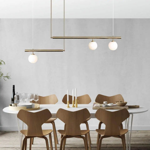 Three Light Glass Globe Linear Chandelier In Gold Finish Pendant Light For Living Room Dining Room Kitchen Island Modern Industrial Ceiling Fixture With Gold Glass Shade Options And Easy Install Mounts over dining table