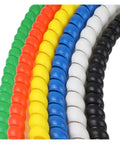 Spiral Cable Sleeve Wrap For 8 To 60 Millimeter Wires Black Durable PP Cord Tube Organizer shows multi-colored wire protection sleeves