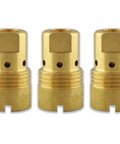 Brass Gas Diffuser For MIG Welding Gun D1 Centerfire Large Nozzle Compatible 5 Pack Pro Grade Durable Brass Construction Delivers Solid Gas Flow For Smooth Welds And Long Lasting Performance shown in a row for detail
