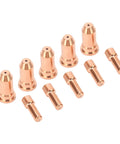 Solid Crafted 1.5Mm Copper Nozzle Electrode Kit With 10 Pieces For PT100 Series Plasma Cutter, showcasing five nozzles and five electrodes.