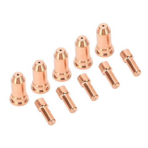 Solid Crafted 1.5Mm Copper Nozzle Electrode Kit With 10 Pieces For PT100 Series Plasma Cutter, showcasing five nozzles and five electrodes.