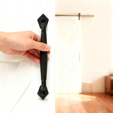 12 Inch Rustic Barn Door Handles Easy Install Heavy Duty Barn Door Pull For DIY Sliding Doors Gates Sheds And Garages Round Solid Metal Construction In Matte Black Finish Includes Mounting Hardware For Quick Installation And Rust Resistant Finish