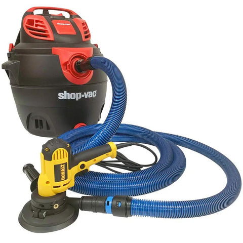 16 Foot Antistatic Wet And Dry Vacuum Hose With Universal Power Tool Adapter For Shop Vacs connected to power tool