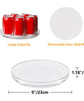 Nine Inch Clear Lazy Susan Set Of Two Round Rotating Turntable Organizers With Non Slip Base For Pantry Cabinet And Fridge Shelf, showing large capacity with cans