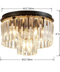 Crystal Ceiling Light Fixture Three Light Modern Semi Flush Mount With E12 Base Black Finish Two Layer Crystal Shade