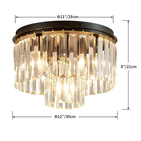 Crystal Ceiling Light Fixture Three Light Modern Semi Flush Mount With E12 Base Black Finish Two Layer Crystal Shade