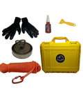 4000 Pound Pull Dual Sided Magnet Fishing Case Kit With Gloves, 65 Foot High Strength Rope, Ultra Carabiner, Hard Shell Case, Threadlocker, Scraper