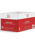 Premium White Copy And Printer Paper 8.5 X 11 Inches Twenty Pound Weight Ninety Two Brightness Five Thousand Sheets Per Carton in red box.