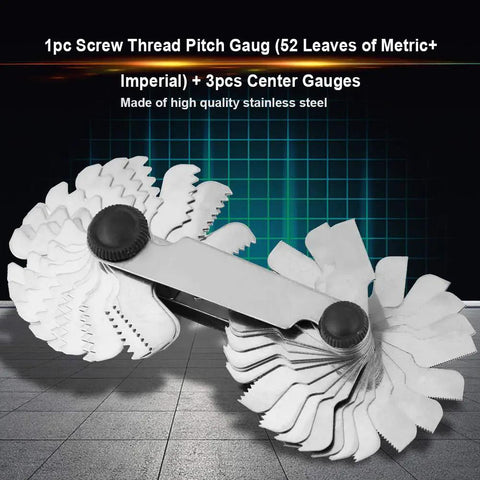 52 Leaf Thread Pitch Gauge Set With 60 Degree And 55 Degree Center Gauges, Pro Grade Stainless Steel Precision Measuring Tool