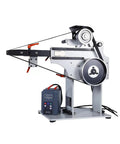 Hella Tough Variable Speed Belt Sander With 72 By 2 Inch Sandpaper Belt for knife sharpening, featuring a copper motor on a foldable stand.