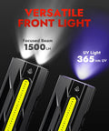 Rechargeable 1500 Lumen Pocket Flashlight With Magnetic Base and Clip featuring focused 1500 lm beam and 365 nm UV light
