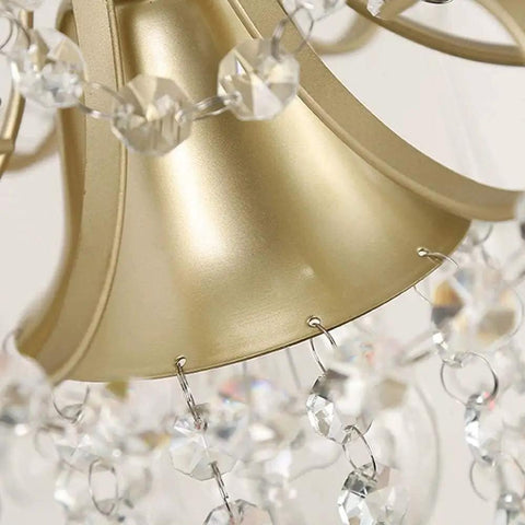 Close-up of Modern Crystal Wall Sconce With E27 Socket For Bedroom And Living Room featuring golden bell shade and crystal accents.
