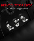 Beefy Heavy Duty 50 Amp 12V Rocker Toggle Switch SPST Two Pin Metal Chrome Plated Terminal For Automotive Electrical Use On Off Switch Durable Chrome Plated Housing Pack Of 2 on black panel