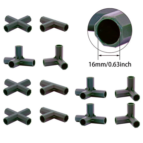 Sixteen Millimeter Fittings Set With Four Connector Types For Stable Built To Last Heavy Duty Tough As Nails Greenhouse Frame Building Black Connectors Perfect For Grape Trellis Sunscreen Sheds And Garden Projects