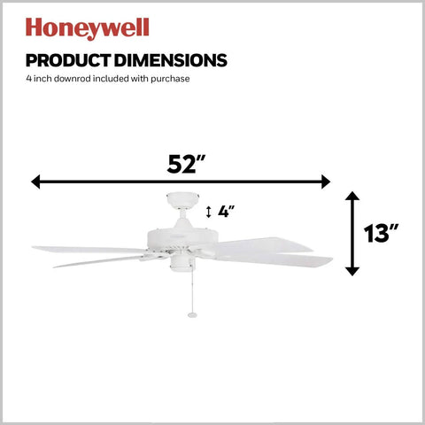 52 Inch Outdoor Ceiling Fan Without Light for Patio or Porch, Wet Rated, Tri-Mount Traditional Five-Blade Design, White Finish