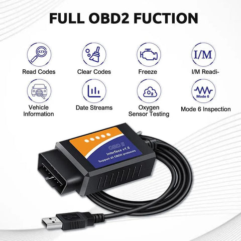 FORScan Ready OBD2 USB Adapter With MS HS CAN Switch, FORScan Compatible Diagnostic Tool, black adapter with USB cable