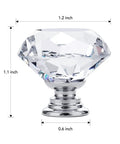 Crystal Glass Drawer Knobs 25 Pack Diamond Shaped 30mm with Silver Base for Cabinets and Furniture, side view dimensions