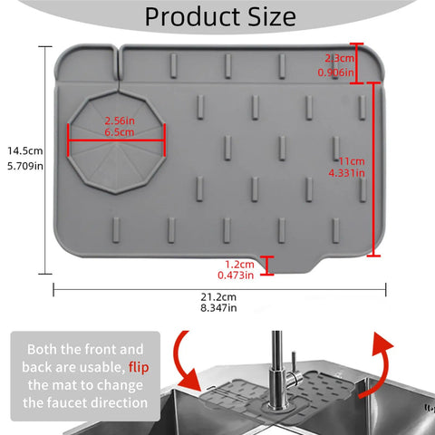 Two Pack Mini Silicone Sink Mat With Self Draining Splash Guard And Soap Sponge Holder For Kitchen Countertop, Double Sided Gray, 8.3 By 5.7 Inches, Keeps Counters Dry And Faucets Drip Free