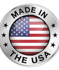 Circular badge displaying American flag with 'Made in the USA' text
