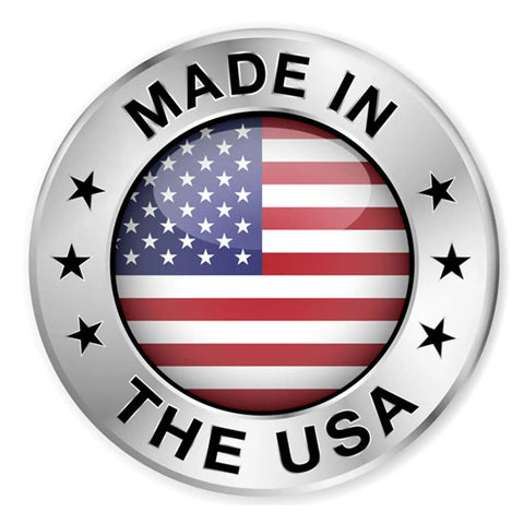 Circular badge displaying American flag with 'Made in the USA' text