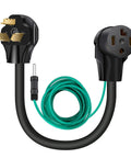 4 Prong To 3 Prong Dryer Adapter 30 Amp NEMA 10-30P To 14-30R Converter With Ground Wire, black cable and green wire visible