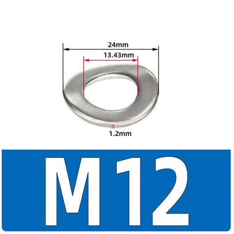 304 Stainless Steel Wave Spring Washers for Anti Vibration and Axial Locking in Bolts and Screws, M12 Size, 20 Pieces, Heavy Duty Built To Last Washer Kit for Hardware, shown with 24mm diameter and 1.2mm thickness