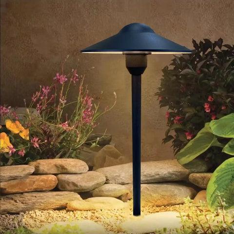 Cast Aluminum Low Voltage Landscape Pathway Lights With Ground Spike And Wire Connectors, Replaceable 3W G4 LED Bulbs In Warm White