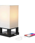 Maxwell Bedside Lamp With USB Port For Bedroom And Living Room Cozy Wood Frame Nightstand Light With Soft LED Glow And Built In Phone Charger