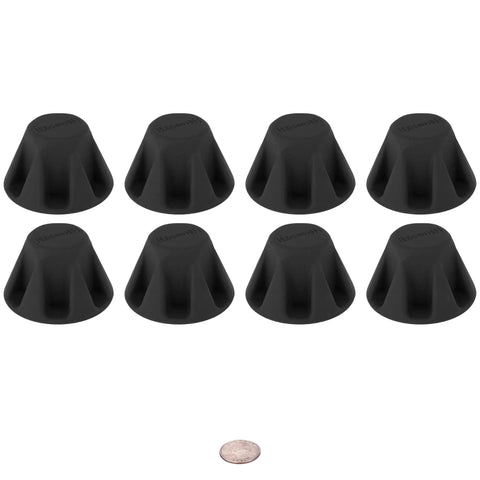 Eight black Speaker Isolation Feet 8 Pack 1.5 Inch Rubber Pads Non-Adhesive Anti-Vibration Bumpers on white background.