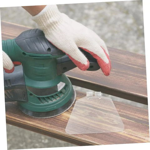 6 Pack Bench Safety Guard Panels, Easy Install Protective Covers for Angle Grinders, shown with glove, for safer sanding