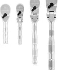 Four-piece V Series Ratchet Set With Flexible Head, 3.75 Inch Swing, 180 Degree Articulating Head Displayed Vertically
