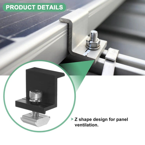 Kickass 12 Pack Solar Panel Z Clips Built Damn Tough With Corrosion Free Anodized Aluminum For Roof Boat Rv And Off Grid Projects No Sweat Install image showing Z shape design and secure mounting hardware.