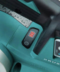 Makita cordless planer in teal with battery level indicator on the handle.
