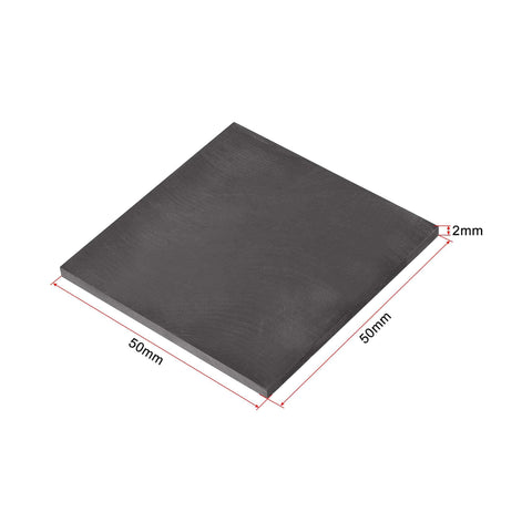 Graphite Plate 50mm x 50mm x 2mm Block For Experimental Electrolysis And Electroplating, smooth surface, shown at angle.
