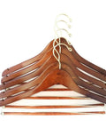 Premium Wooden Hangers Set Of Five Curved Shoulder Hangers With Gold Hooks And Locking Bar Heavy Duty Coat Hanger