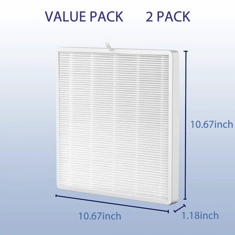 E300L True HEPA Replacement Filter 2 Pack for MOOKA and MOOKA Family E300L Air Purifier, size dimensions shown
