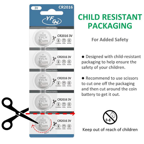 Top Shelf CR2016 3V Lithium Coin Cell Batteries 10 Count Pack in child-resistant packaging for safety.