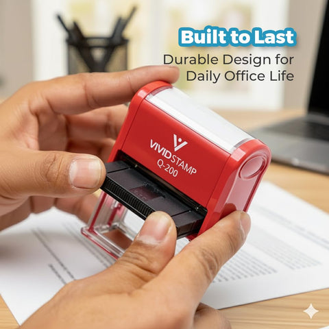 Smooth Operator Sign And Date Self Inking Rubber Stamp With Crisp Red Ink Medium Size Re Inkerable Ink Pads for office tasks.