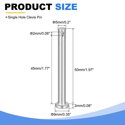 Diagram of 6 Pack 3/16 Inch By 2 Inch Stainless Steel Single Hole Clevis Pins With Flat Heads Beefy Heavy Duty Hitch Pins dimensions