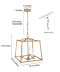 Gold Lantern Chandelier Three Light Pendant Lighting For Kitchen Island And Dining Room In Antique Brushed Gold Finish 14.5 inches