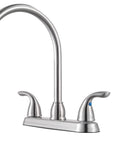 Pfirst Series 2 Handle High Arc Kitchen Sink Faucet Built To Last With Side Sprayer In Sleek Stainless Steel Finish 4 Hole Install