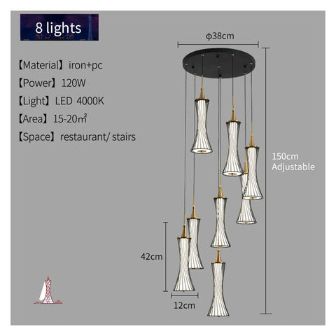 Modern Black Creative Pendant Lamp Pretty Waist LED Light for Duplex Living Room Staircase Loft Restaurant (Colour: 8 lights Neutrallight4000K)